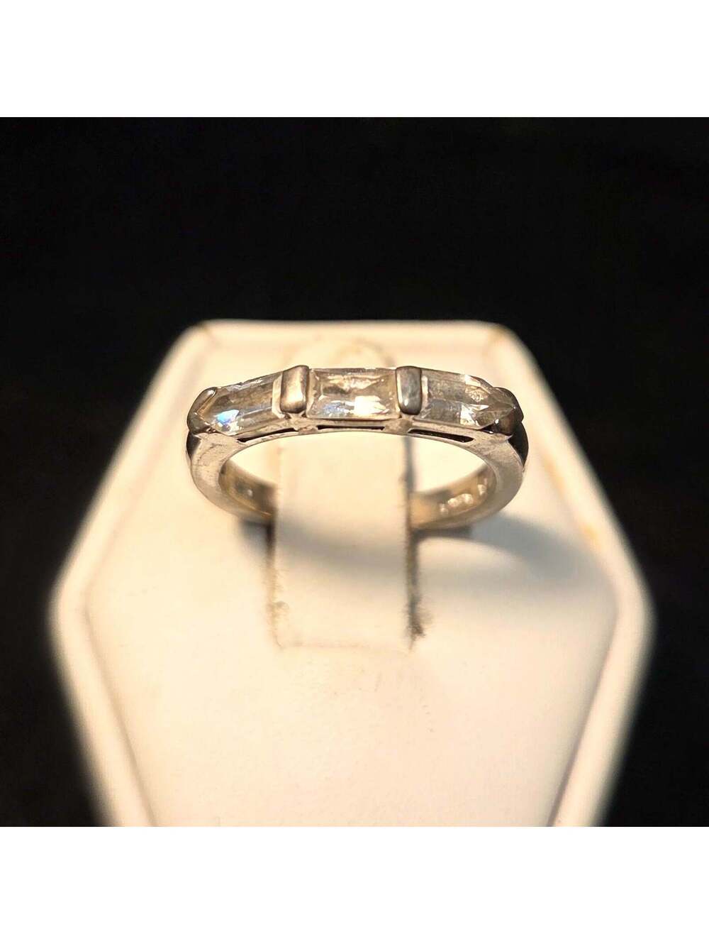 Square Cut White Stone Sterling Silver Ring sz 6.5